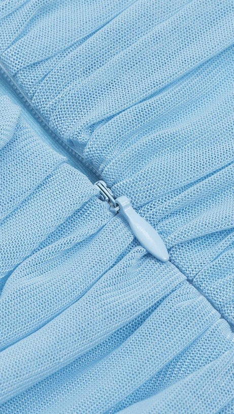 BLUE SLEEVELESS ONE-SHOULDER FLORAL MINI DRESS