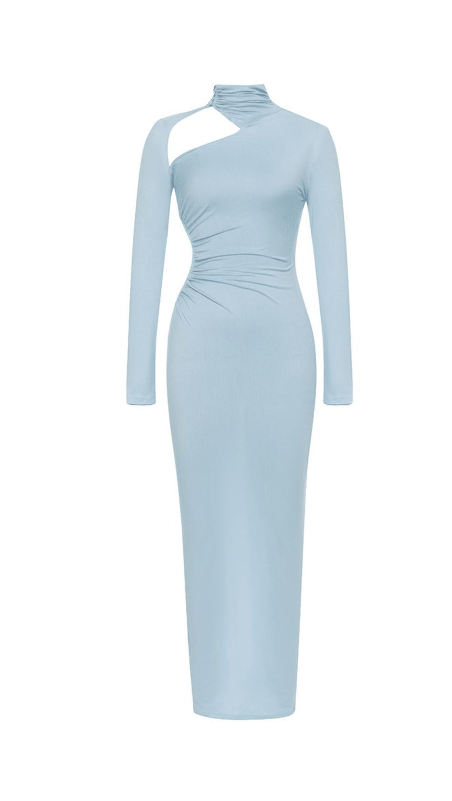 BLAUES ROLLKRAGEN-MAXIKLEID MIT LANGEN ÄRMELN