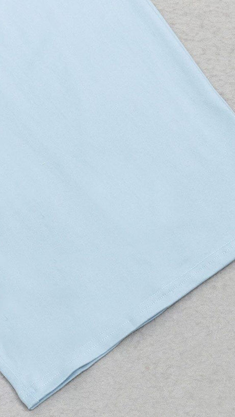 BLUE TURTLENECK LONG SLEEVES MAXI DRESS