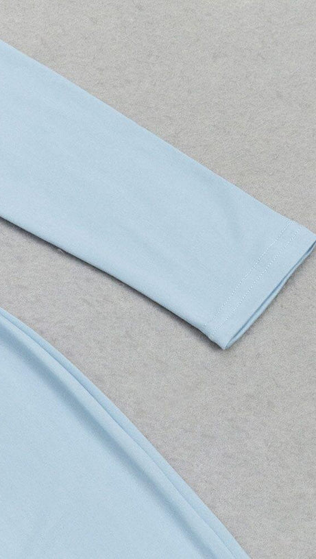 BLUE TURTLENECK LONG SLEEVES MAXI DRESS