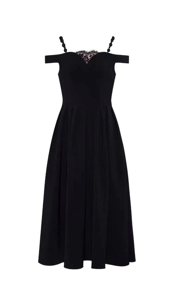 Pearl Strap Midi Dress in Black