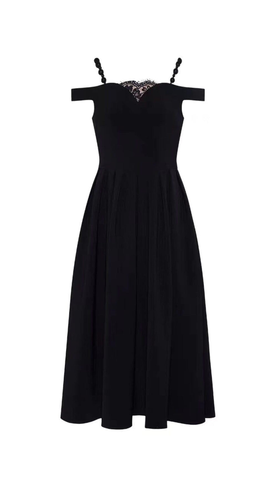 PEARL STRAP MIDI DRESS IN BLACK