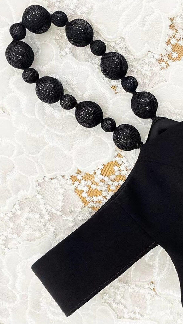 Pearl Strap Midi Dress in Black