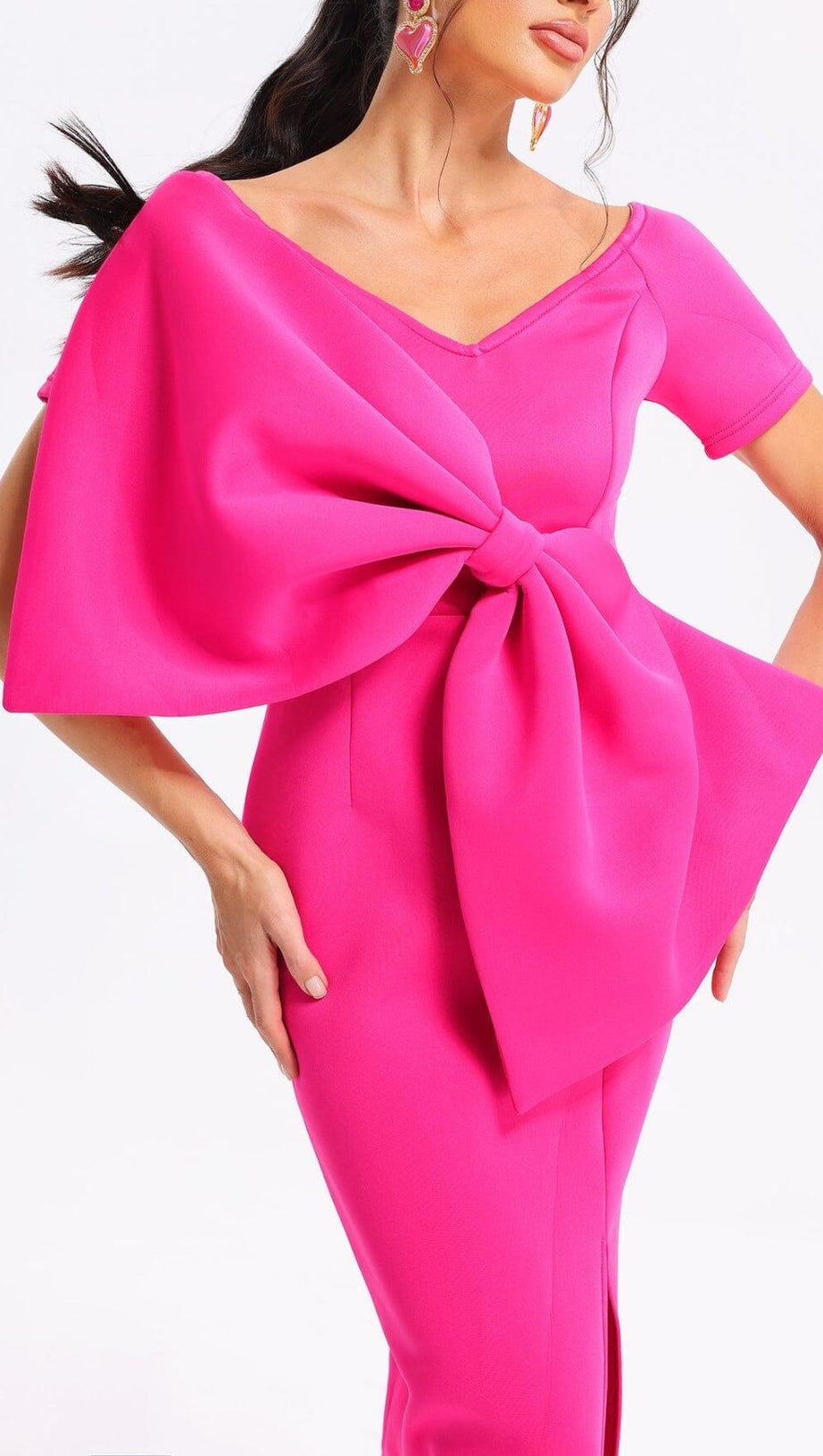 PINK BOW-KNOT MIDI DRESS