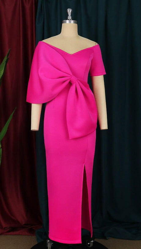 PINK BOW-KNOT MIDI DRESS
