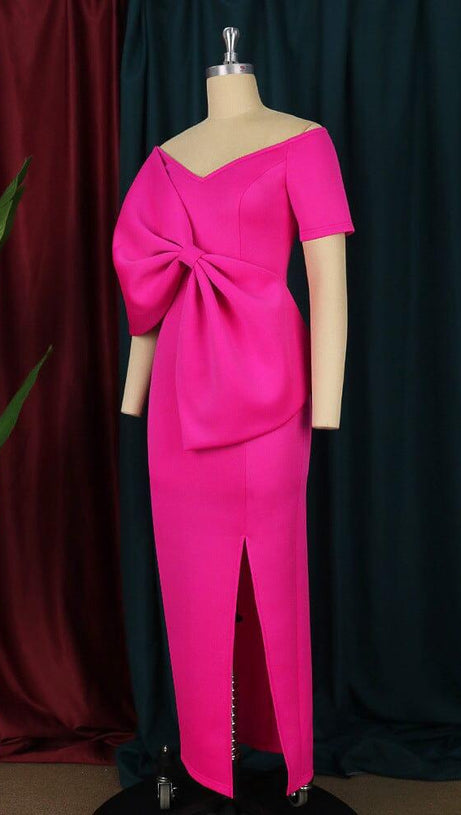 PINK BOW-KNOT MIDI DRESS