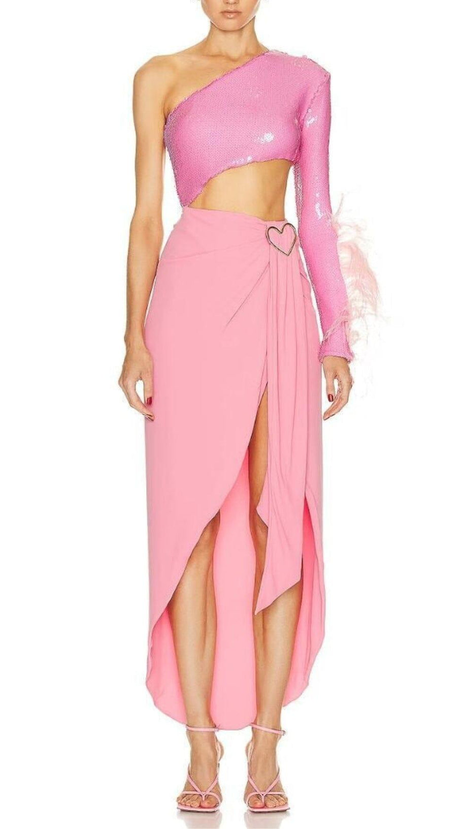 PINK SEQUIN CUT OUT MIDI DRESS