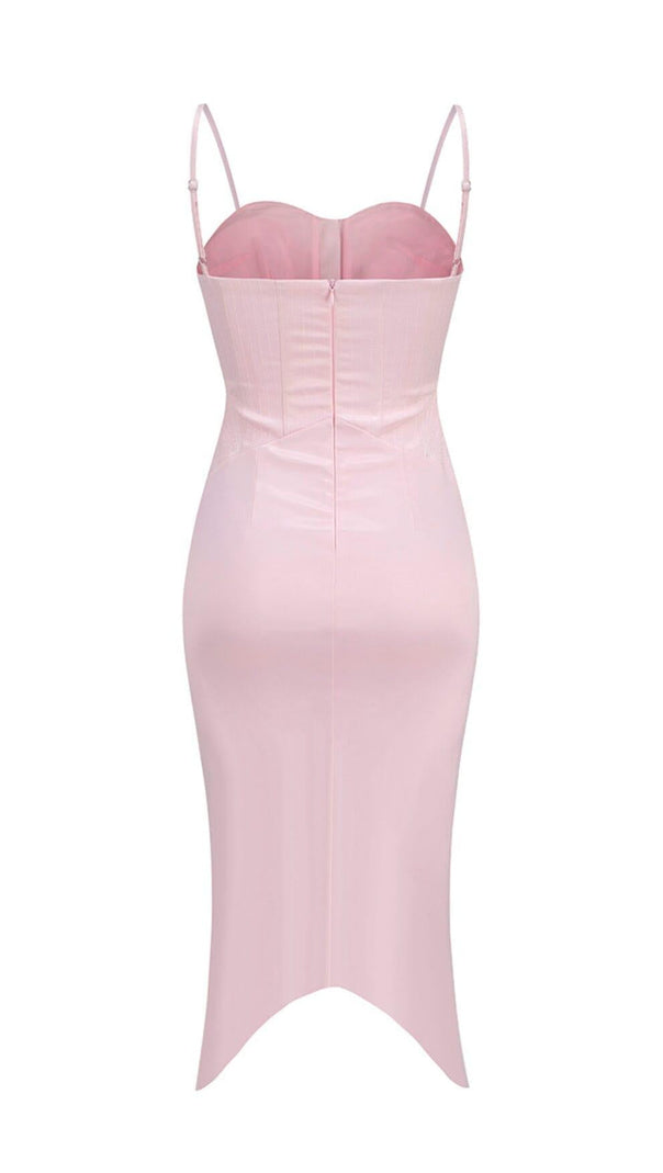AIIZIE PERIWINKLE SATIN CORSET MIDI DRESS IN PINK - product image