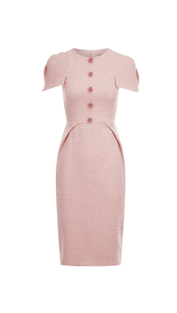 AIIZIE PINK TWEEDS BODYCON MIDI DRESS - product image