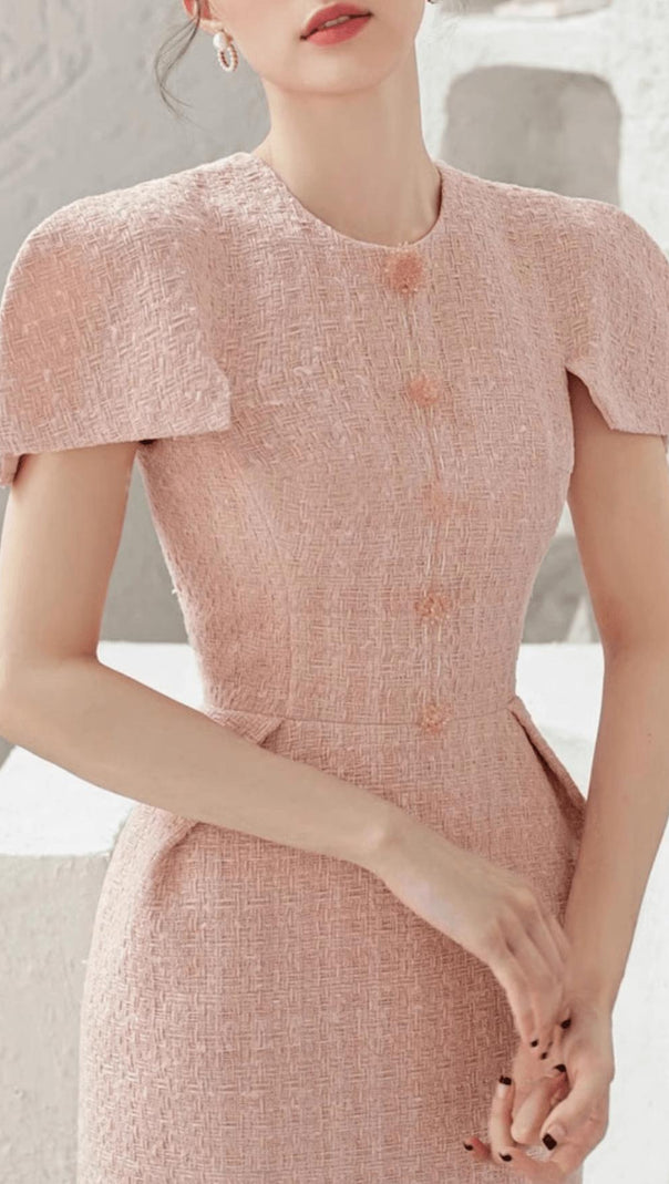 AIIZIE PINK TWEEDS BODYCON MIDI DRESS - product image