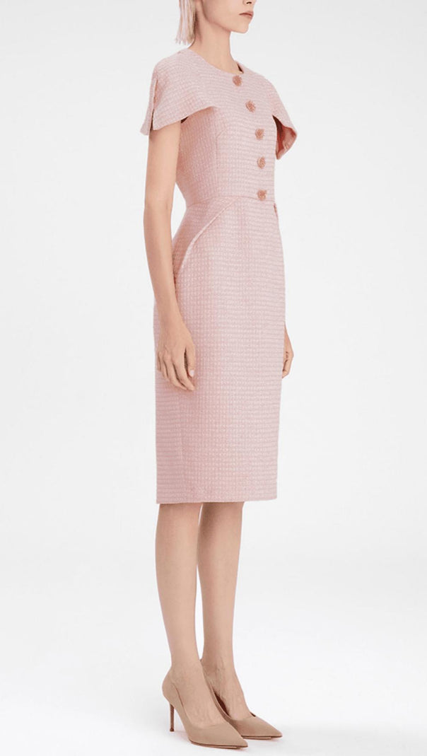 AIIZIE PINK TWEEDS BODYCON MIDI DRESS - product image