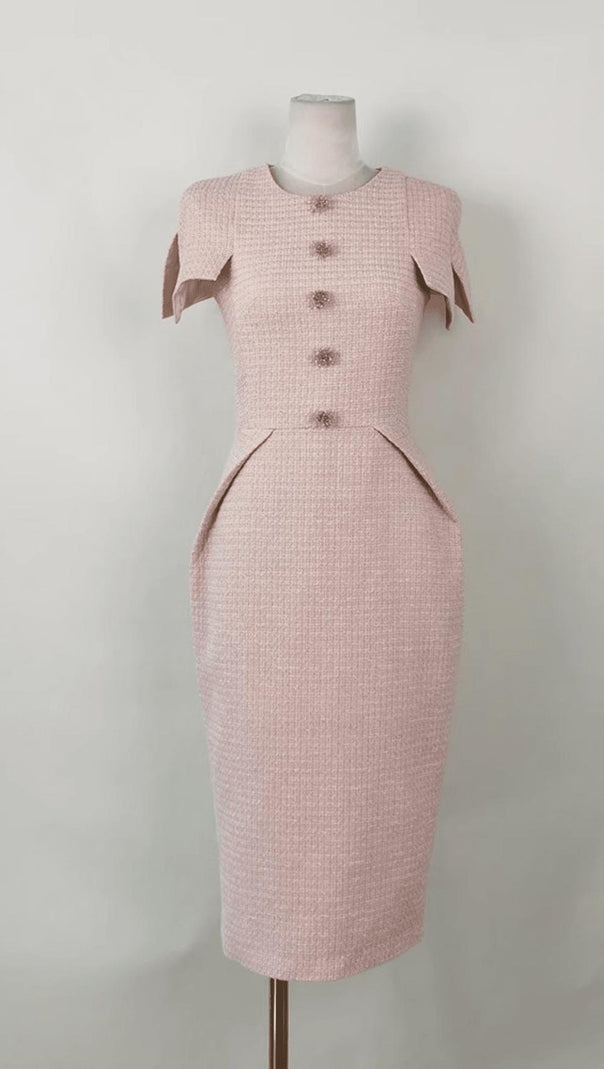AIIZIE PINK TWEEDS BODYCON MIDI DRESS - product image