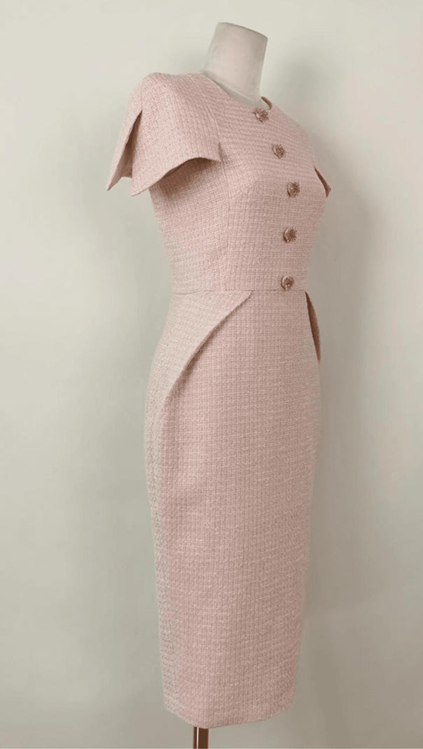 AIIZIE PINK TWEEDS BODYCON MIDI DRESS - product image