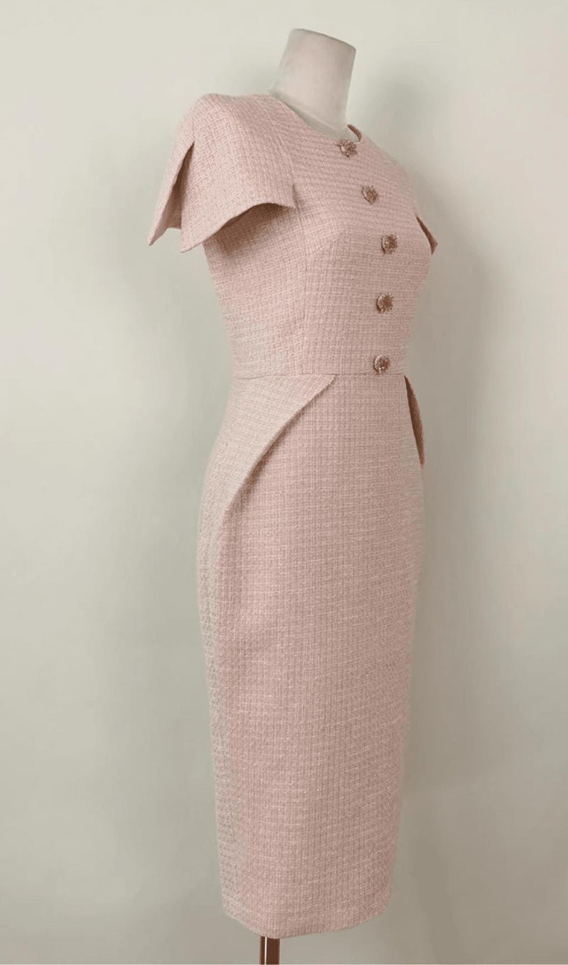 PINK TWEEDS BODYCON MIDI DRESS