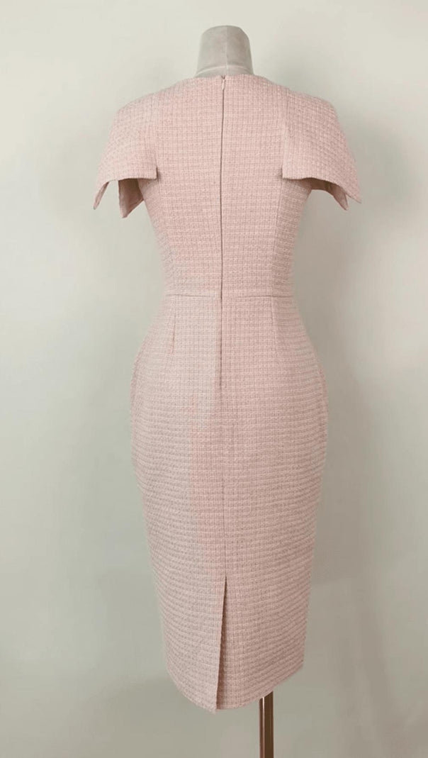 AIIZIE PINK TWEEDS BODYCON MIDI DRESS - product image