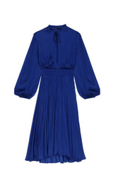 PLEATED SATINY MIDI DRESS