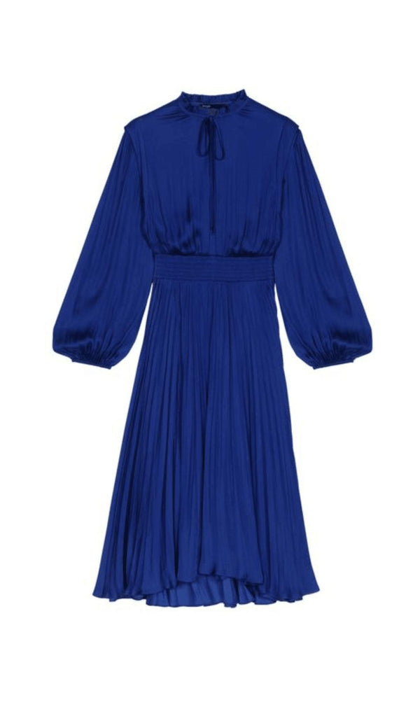 PLEATED SATINY MIDI DRESS