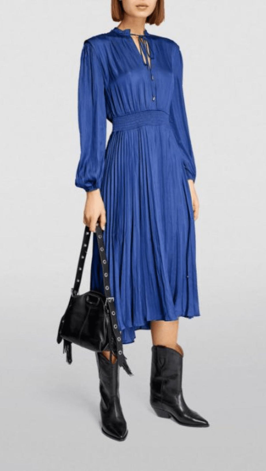 PLEATED SATINY MIDI DRESS