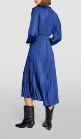 PLEATED SATINY MIDI DRESS