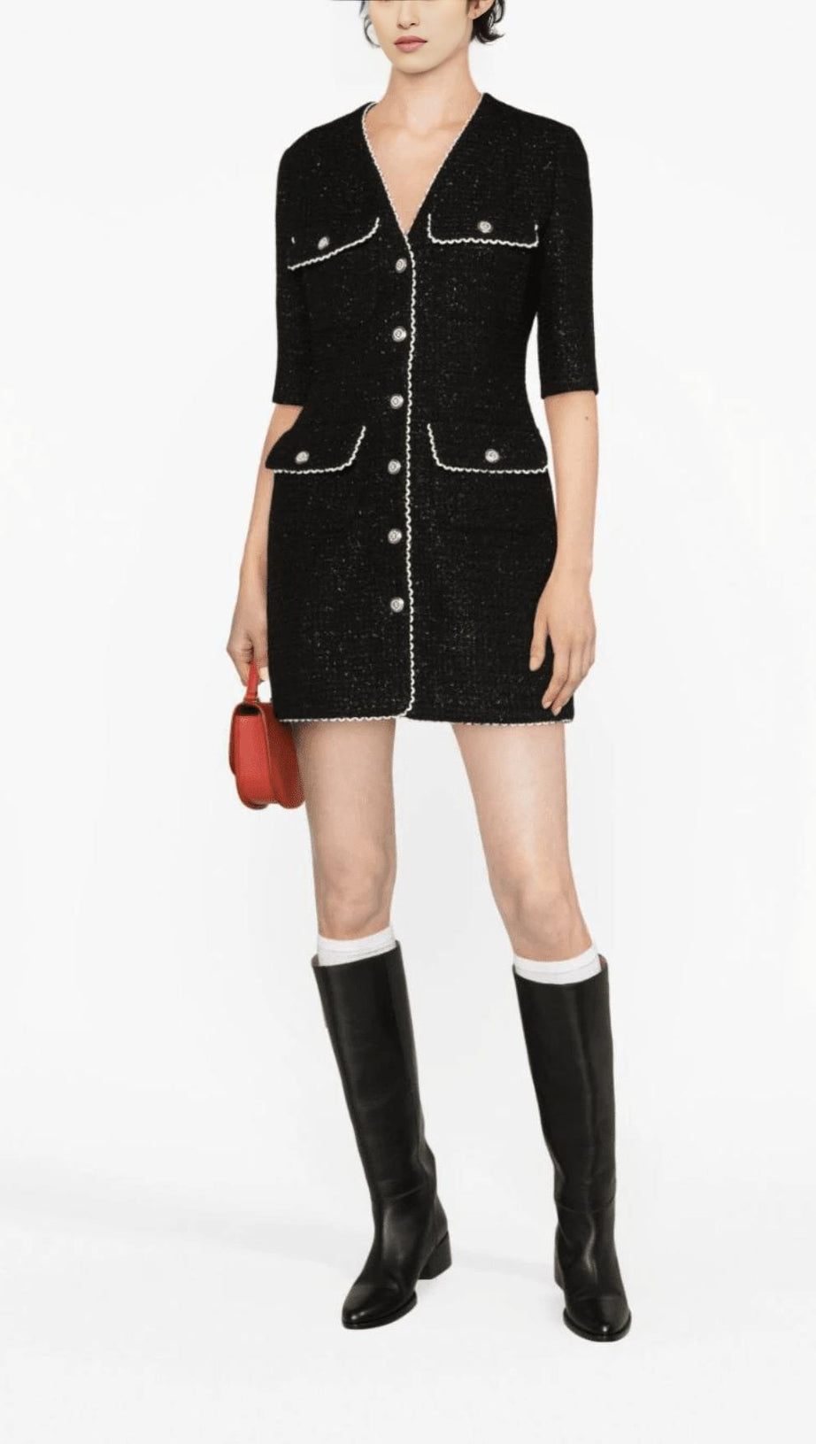 POCKET-EMBELLISHED COTTON-BLEND MINI DRESS