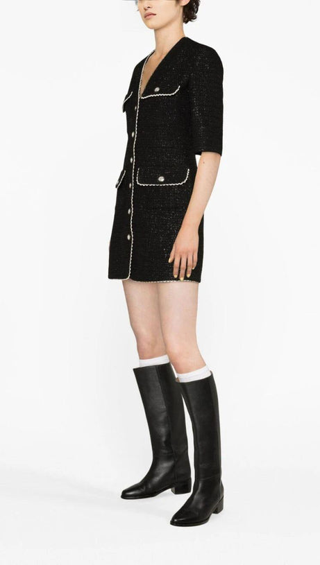 POCKET-EMBELLISHED COTTON-BLEND MINI DRESS