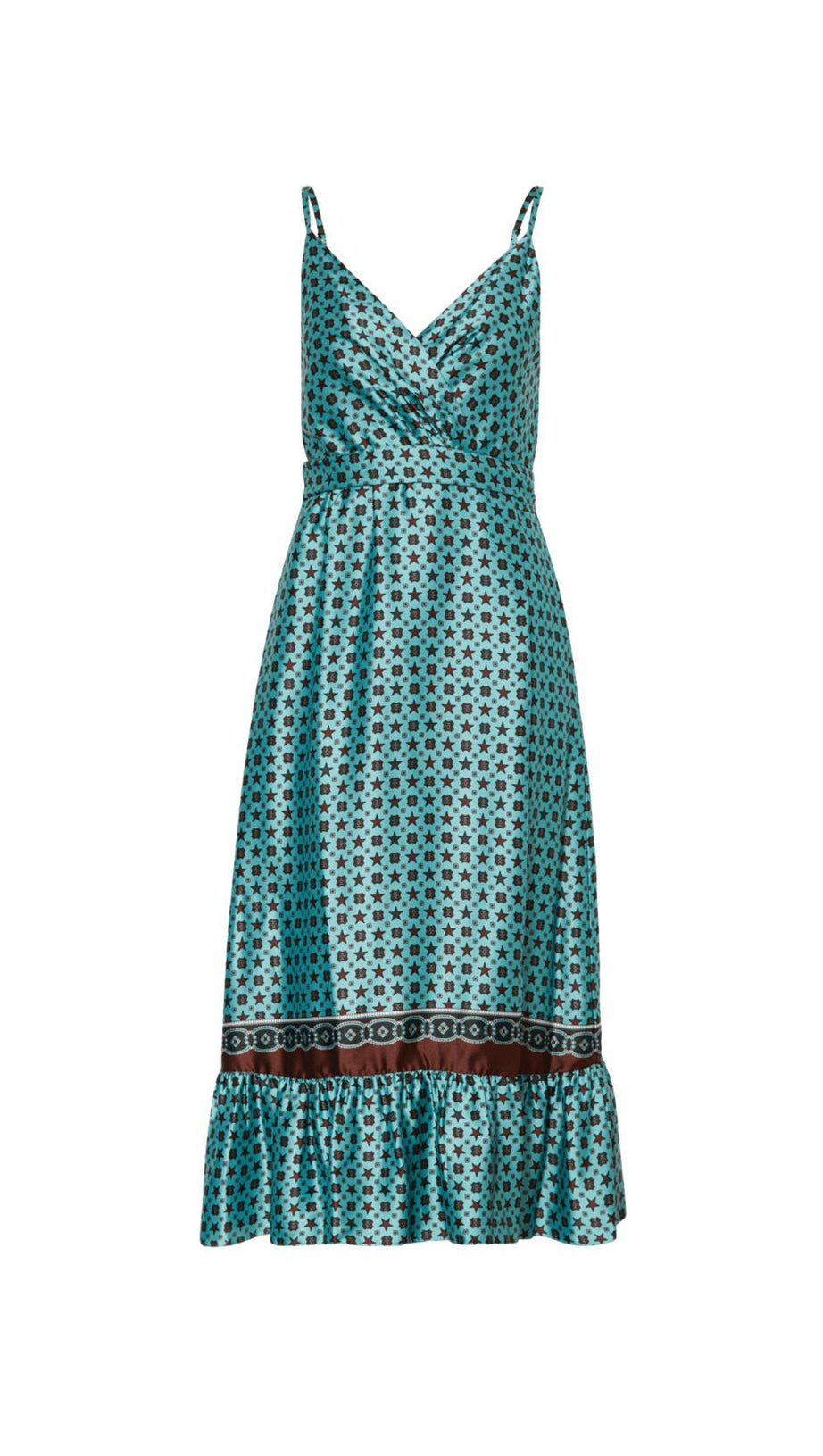 Ärmelloses Midikleid aus bedrucktem Satin 