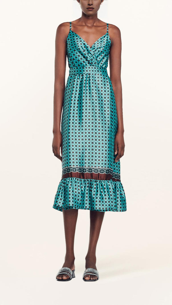 AIIZIE PRINTED SATIN SLEEVELESS MIDI DRESS - product image