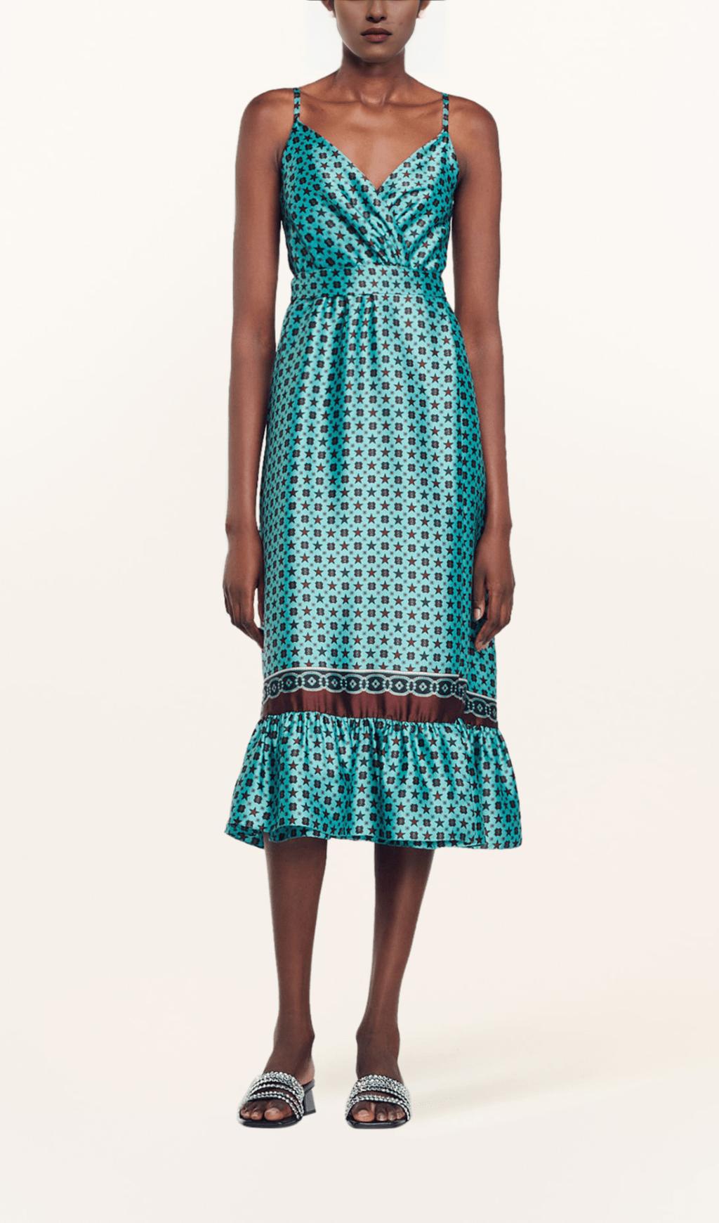 Ärmelloses Midikleid aus bedrucktem Satin 