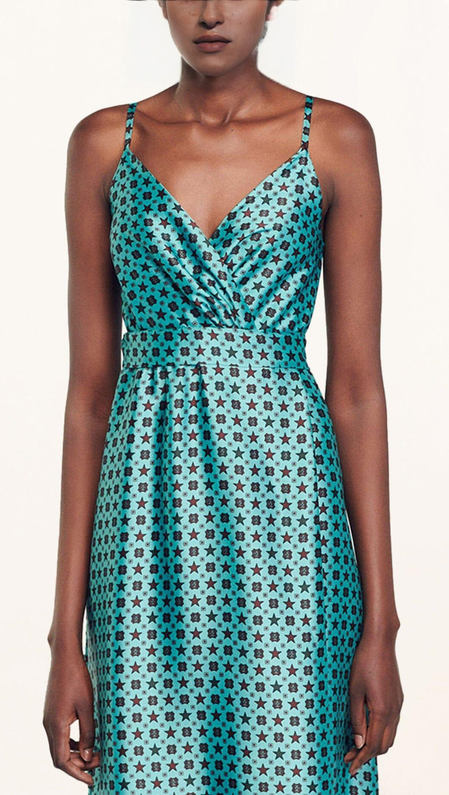 Ärmelloses Midikleid aus bedrucktem Satin 