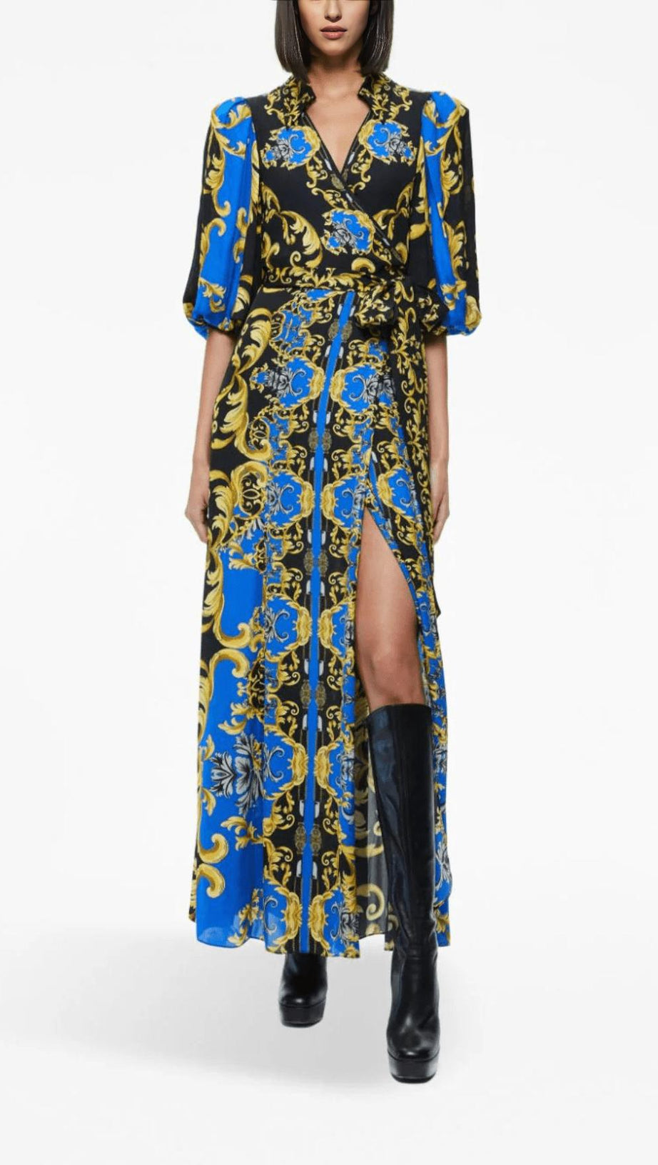 Bedrucktes Wickel-Maxi-Hemdblusenkleid 