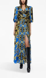 PRINTED WRAP MAXI SHIRT DRESS