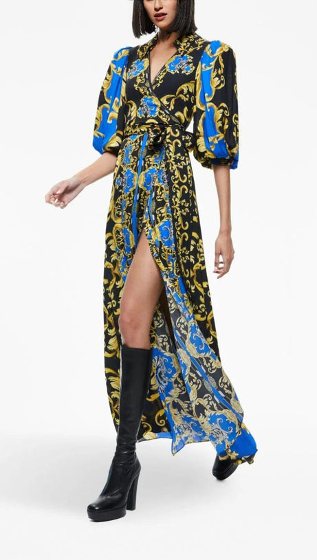 Bedrucktes Wickel-Maxi-Hemdblusenkleid 