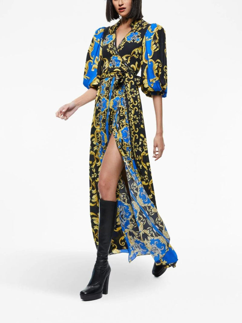 PRINTED WRAP MAXI SHIRT DRESS