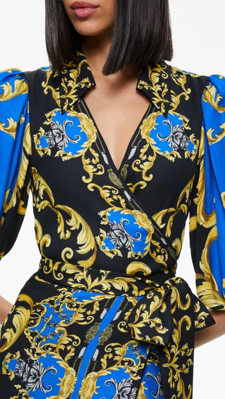 Bedrucktes Wickel-Maxi-Hemdblusenkleid 