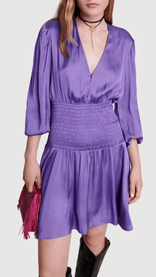 AIIZIE PURPLE SMOCKED TRIM DRESS - product image