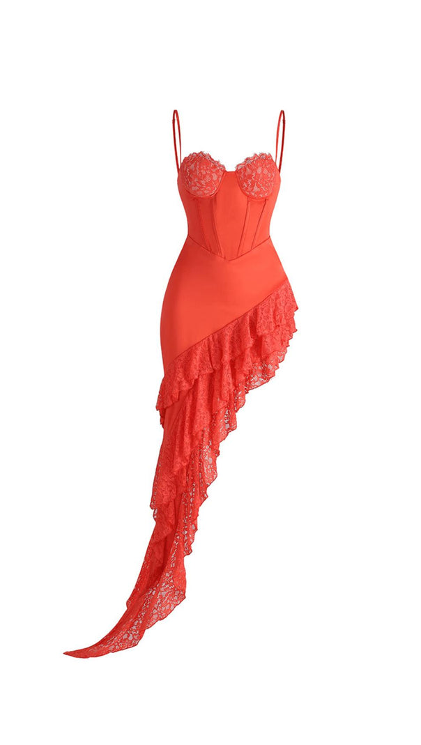 AIIZIE RED LACE SATIN CORSET DRESS - product image