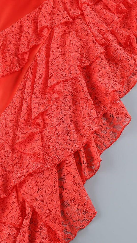 RED LACE SATIN CORSET DRESS