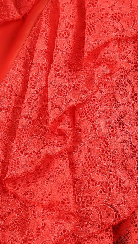 RED LACE SATIN CORSET DRESS