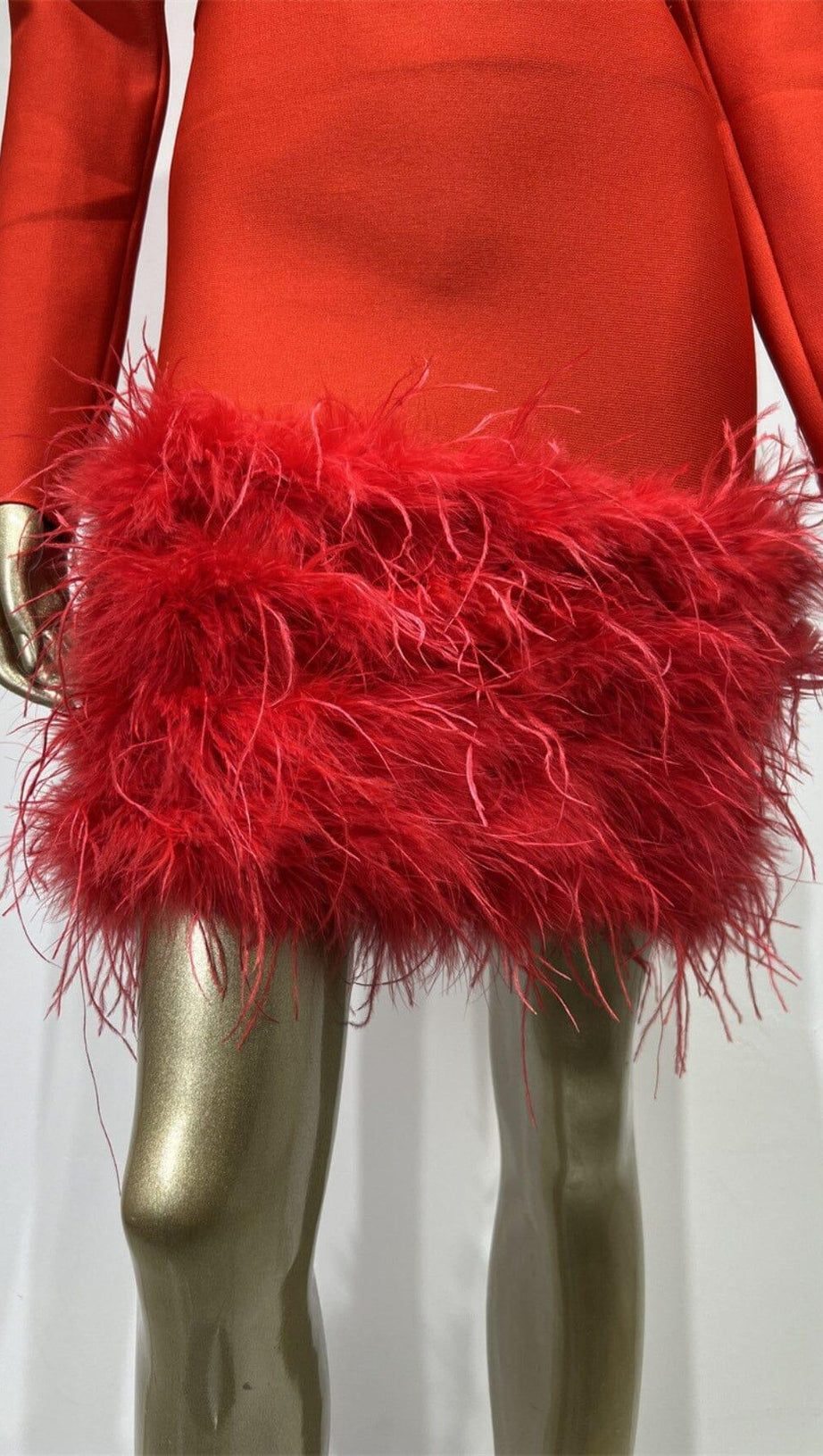 RHINESTONE CUTOUT FEATHER BANDAGE DRESS IN RED