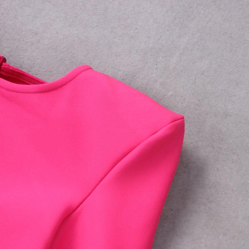 AIIZIE SHOULEDR PAD WAIST BARING FEATHER BLOUSE PLEATED DRESS IN PINK - product image