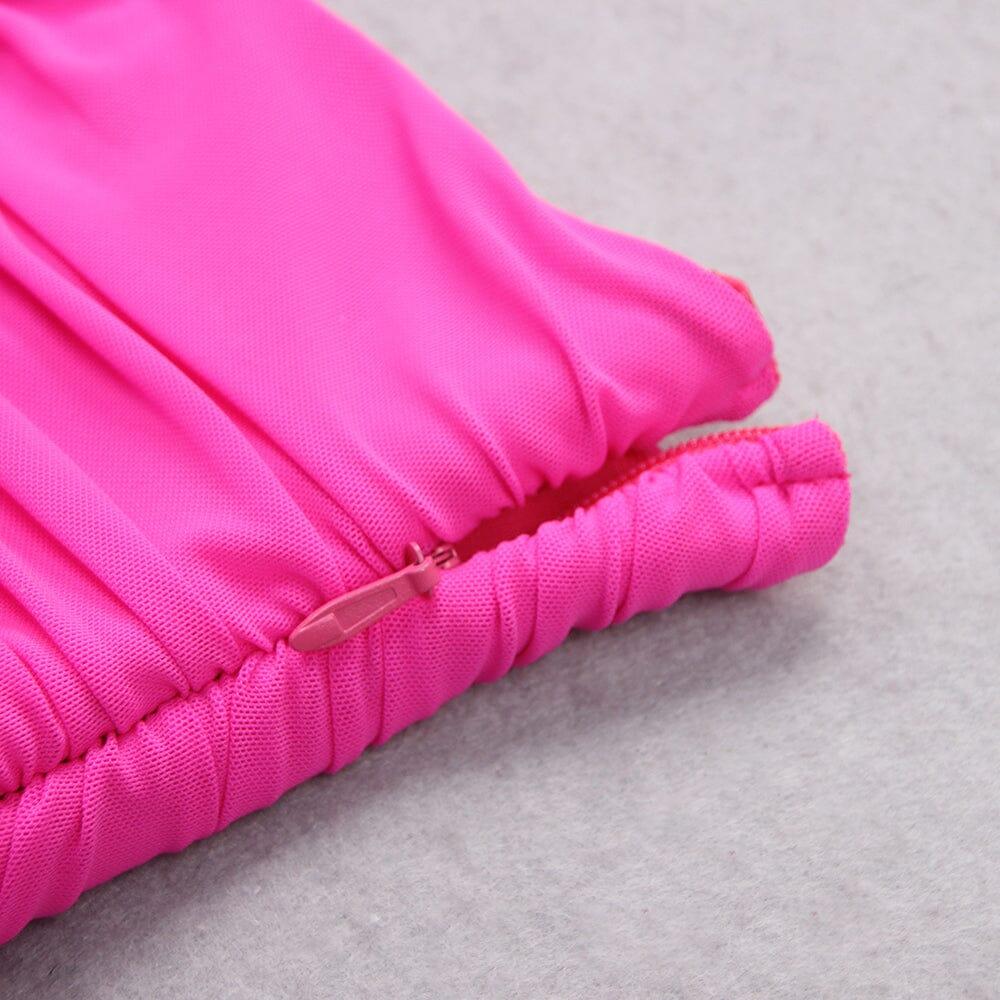AIIZIE SHOULEDR PAD WAIST BARING FEATHER BLOUSE PLEATED DRESS IN PINK - product image