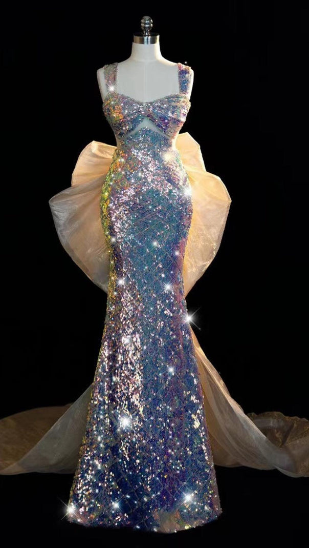 AIIZIE SEQUIN GAUZE BOW MAXI DRESS - product image