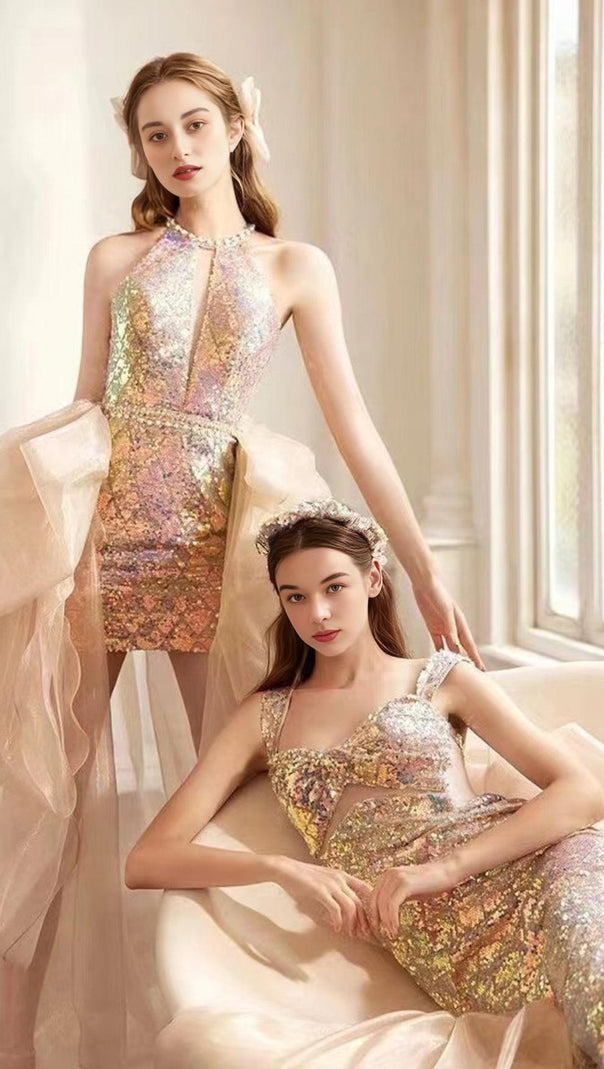 AIIZIE SEQUIN GAUZE BOW MAXI DRESS - product image