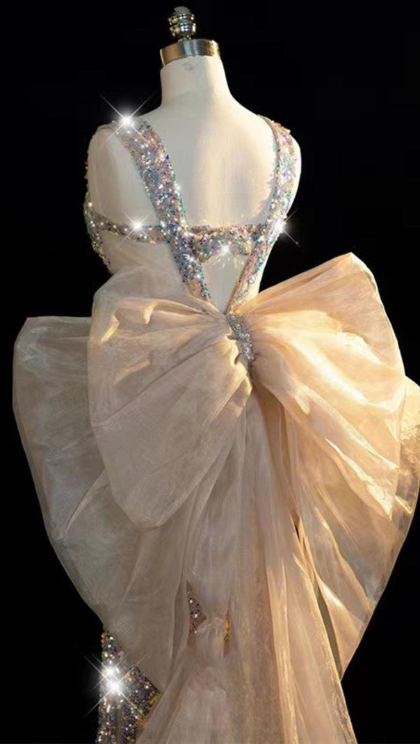 AIIZIE SEQUIN GAUZE BOW MAXI DRESS - product image