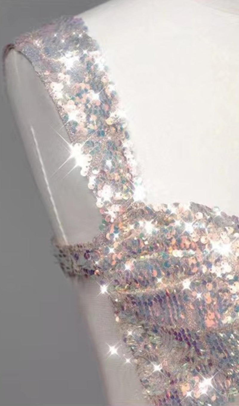 SEQUIN GAUZE BOW MAXI DRESS