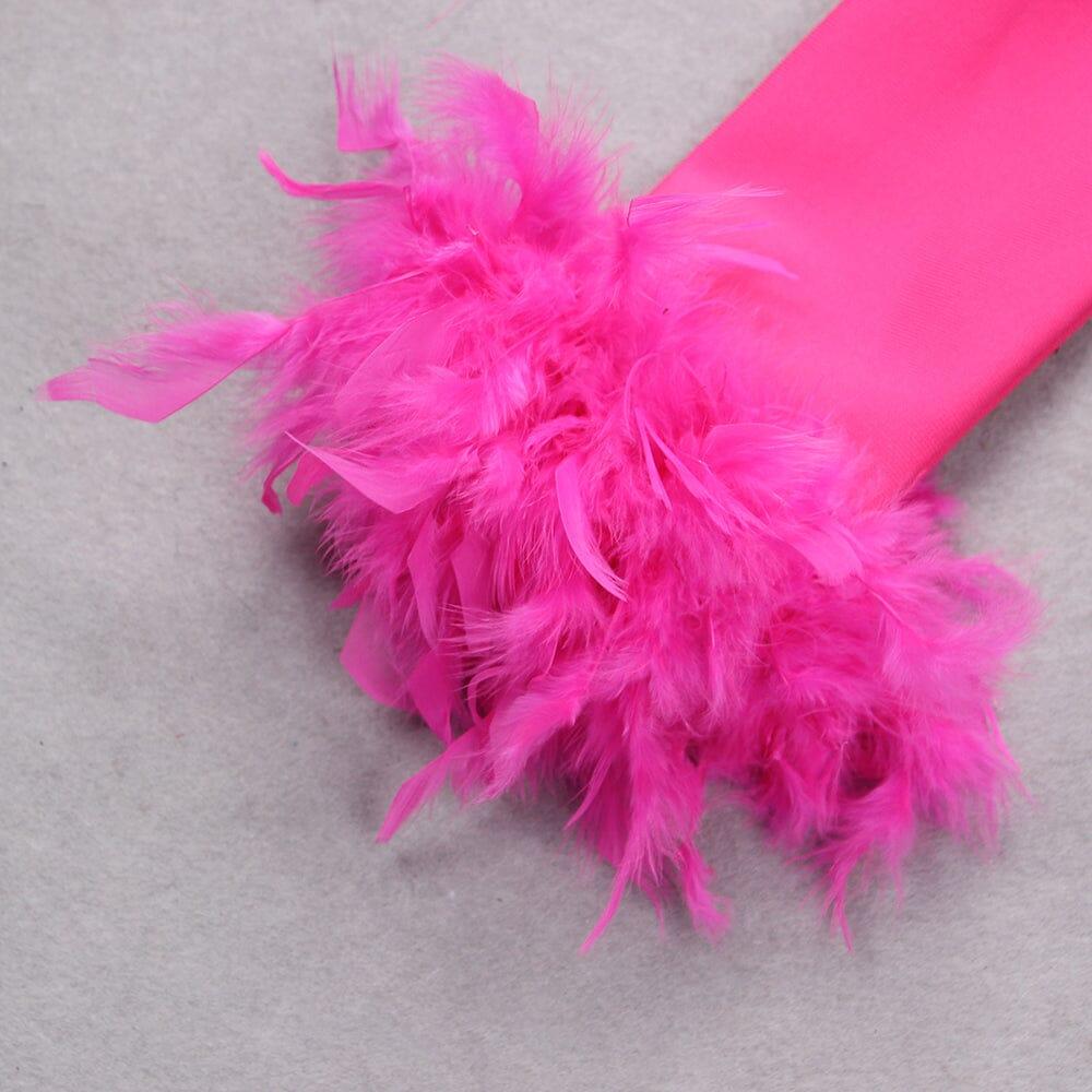 AIIZIE SHOULEDR PAD WAIST BARING FEATHER BLOUSE PLEATED DRESS IN PINK - product image