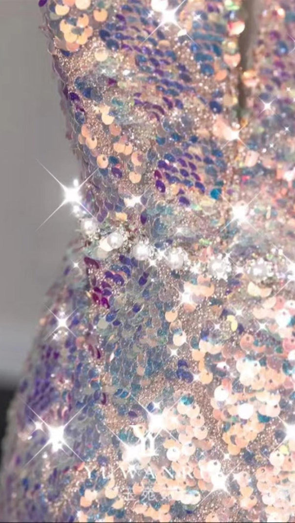 AIIZIE SEQUIN HALTER GAUZE BOW MINI DRESS - product image
