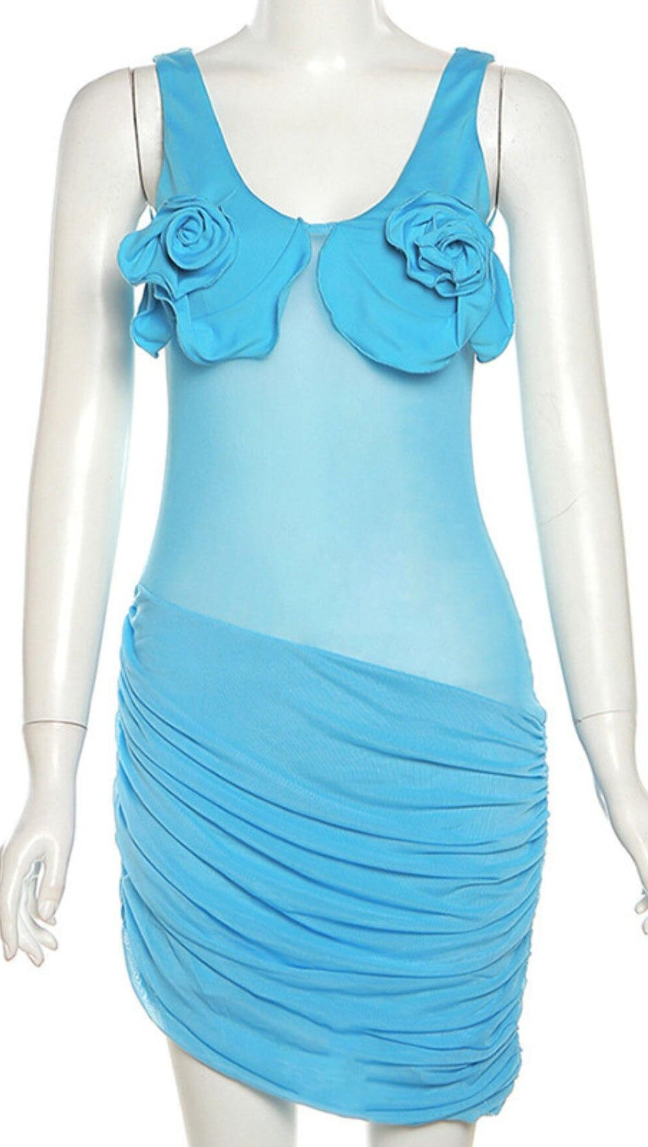 U NECK FLOWER MESH DRESS