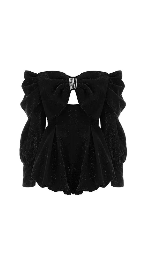 AIIZIE VELVET STRAPLESS JUMPSUIT IN BLACK - product image