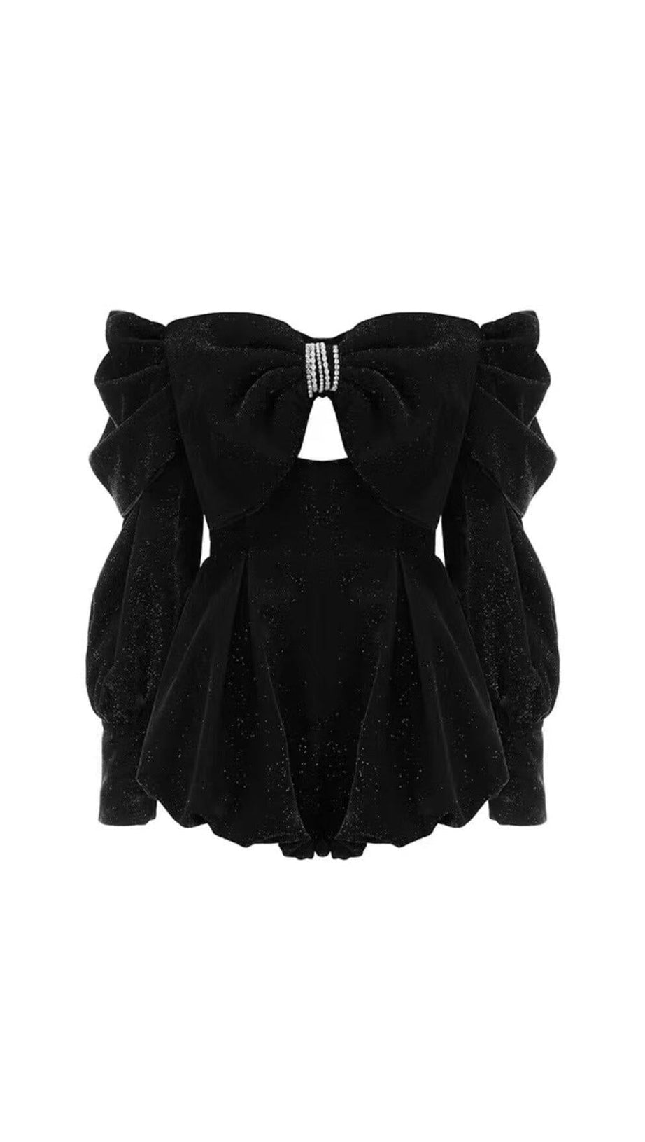 VELVET STRAPLESS JUMPSUIT IN BLACK